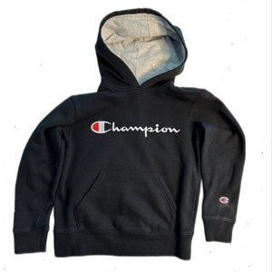 Champion Sweatshirt Hoodie Pullover Kids Size Small Boys Black Embroidered FLAWS